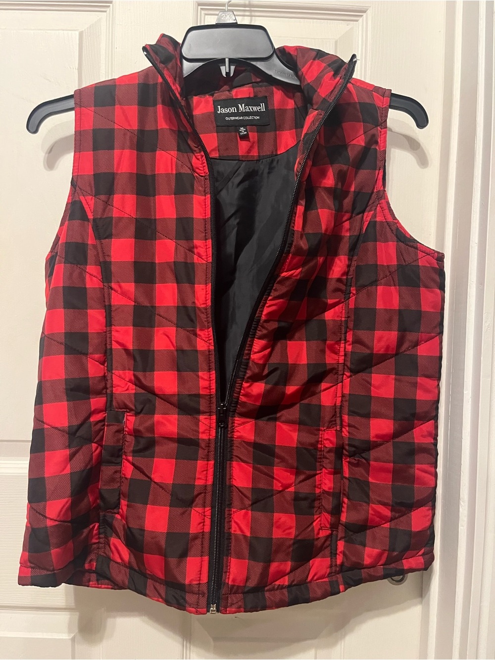 Jason Maxwell Red and Black Buffalo Plaid Puffer Vest